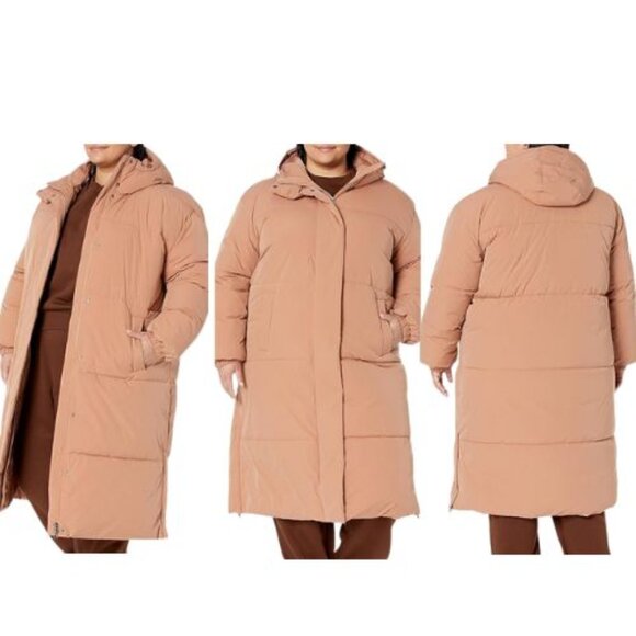 🆕 Women’s Size 1X Oversized Tan Long Puffer Jacket- Water-Resistant, Hooded - Picture 1 of 4